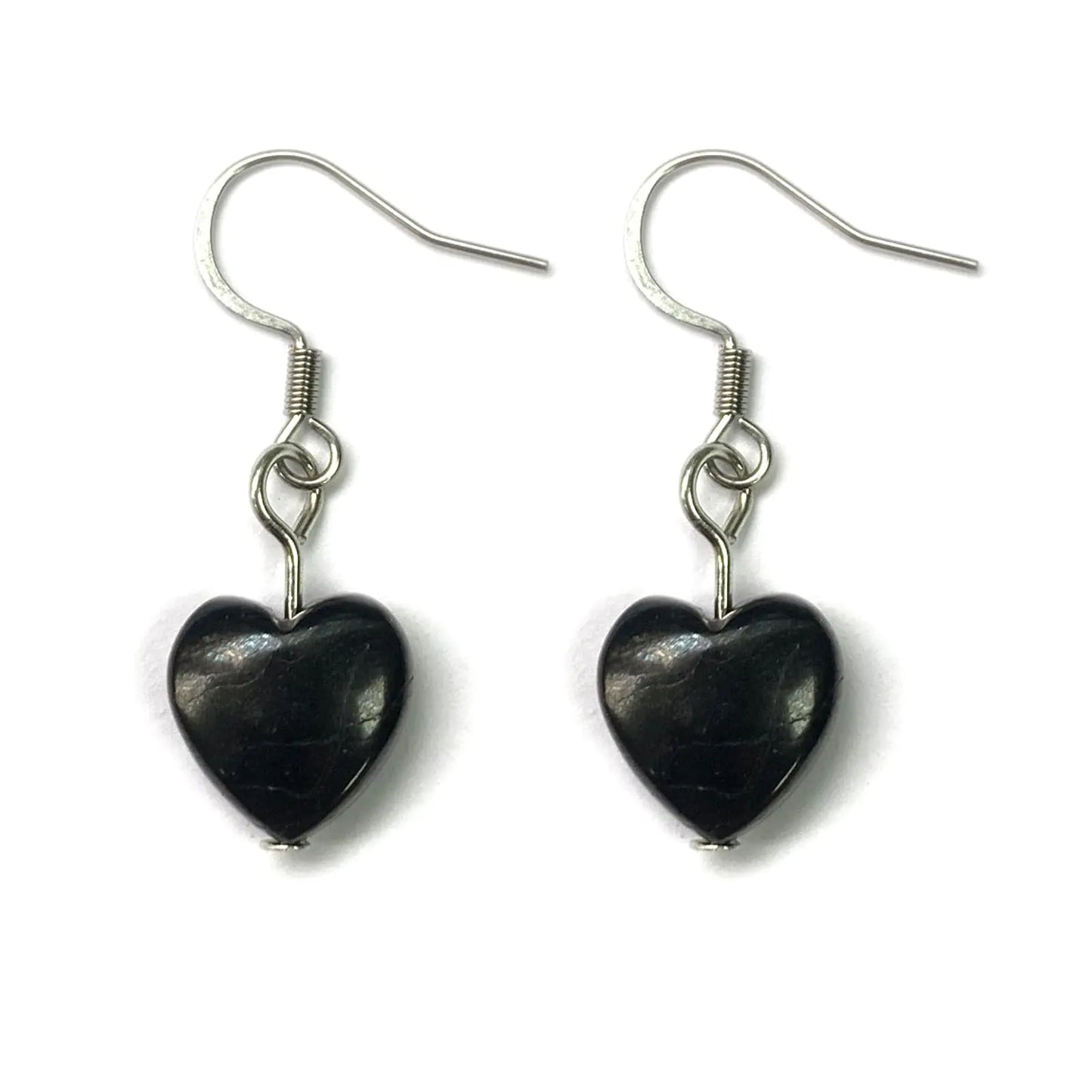 Stainless Steel Heart Shaped Shungite Stone Earrings